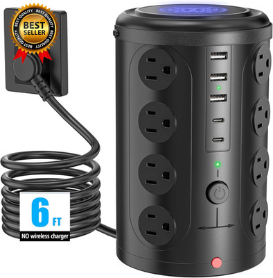 Tower Power Strip Surge Protector with 16 Outlets and 5 USB Ports (2 USB-C), 6FT