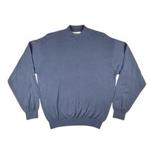 Pronto Uomo Men's Sweater M Medium Blue Silk Cotton Long Sleeve Mock Neck Preppy