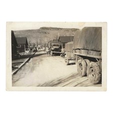Vintage Snapshot Photo WWII Military Trucks Army Camp Barracks Road