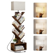 6 Tier Tree Bookshelf with Light, Narrow Bookcase Tower, Tall Floor Standing ...