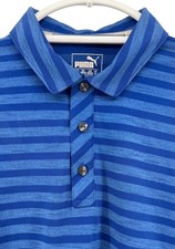 Puma Golf Mens Blue Striped Dry Cell Polo Shirt Short Sleeve Size Medium Outdoor