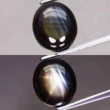 8.54ct 11.8x10.2mm Oval Cab Natural Unheated Black 6 Rays Star Sapphire, Bangkaj