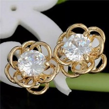 2Ct Lab Created Diamond Push Back Flower Stud Earrings 14K Yellow Gold Finish