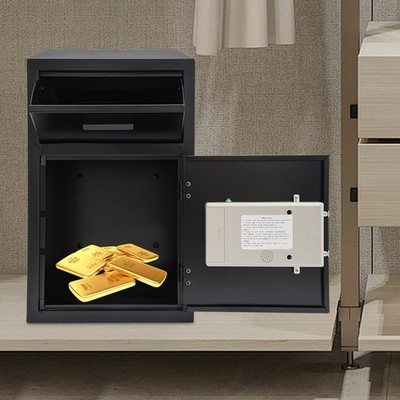 Drop Box for Money & Mail Drop Slot Safe Cash Depository Safe Black With Keys