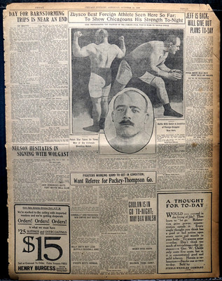 1909 Chicago Sports Page - Polish Wrestler Stanislaus Zbyszko to Show Strength