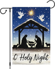 O Holy Night Christmas Garden Flag 12 X 18 Inch Double Sided Burlap Nativity Chr