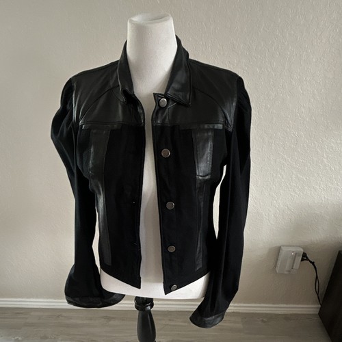 JKT NYC Ariel Women’s Black Genuine Leather Button Jacket Pockets Short M