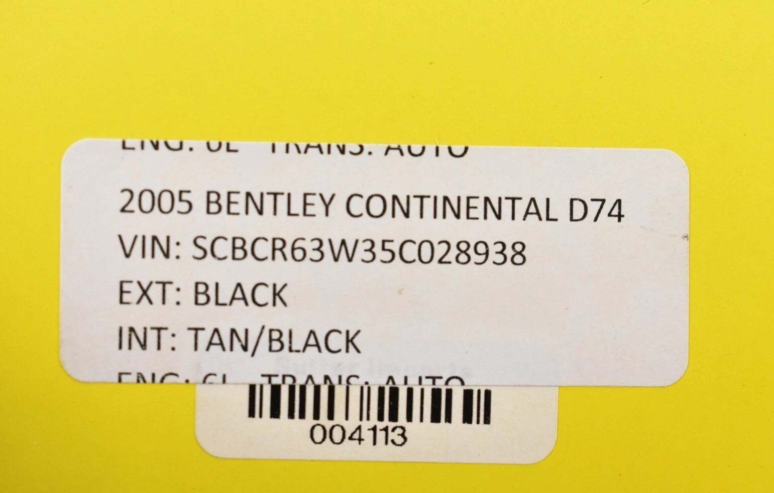 03-06 Bentley Continental Front Left Side Seat Upper Backrest Cushion Black OEM