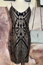 Sparkly Gold Glitter Black Strappy Open Back Elegant Party Dress NWOT M
