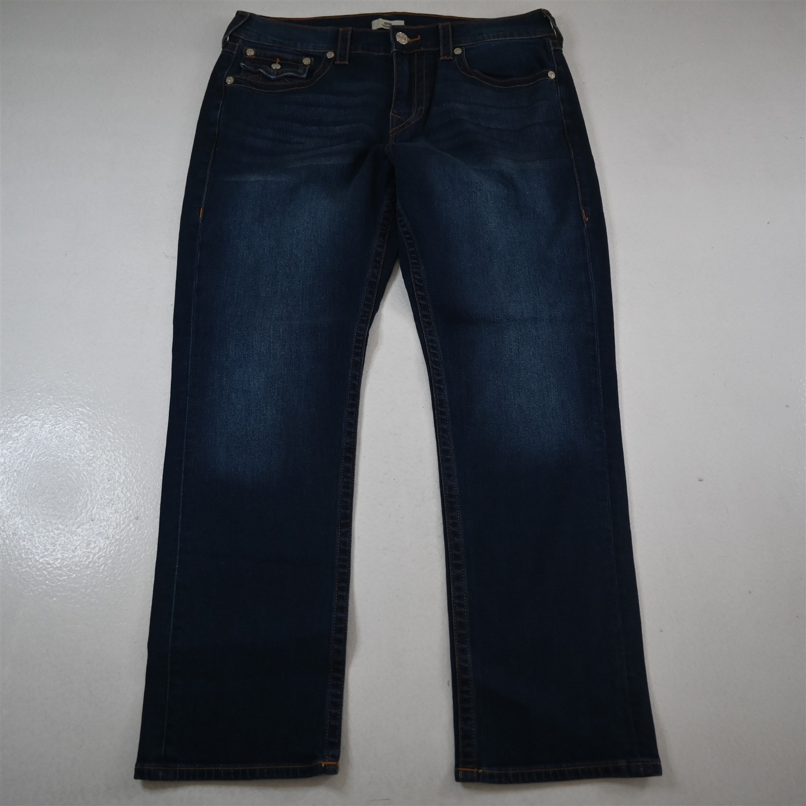 True Religion 34x30 Gino Relaxed Slim Dark Wash Stretch Denim Mens Jeans