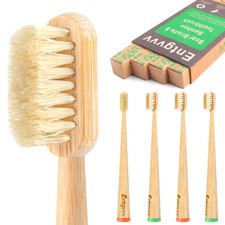 Boar Bristle Toothbrush, 4 Pack Non Plastic Bamboo Toothbrushes, Plastic Free...