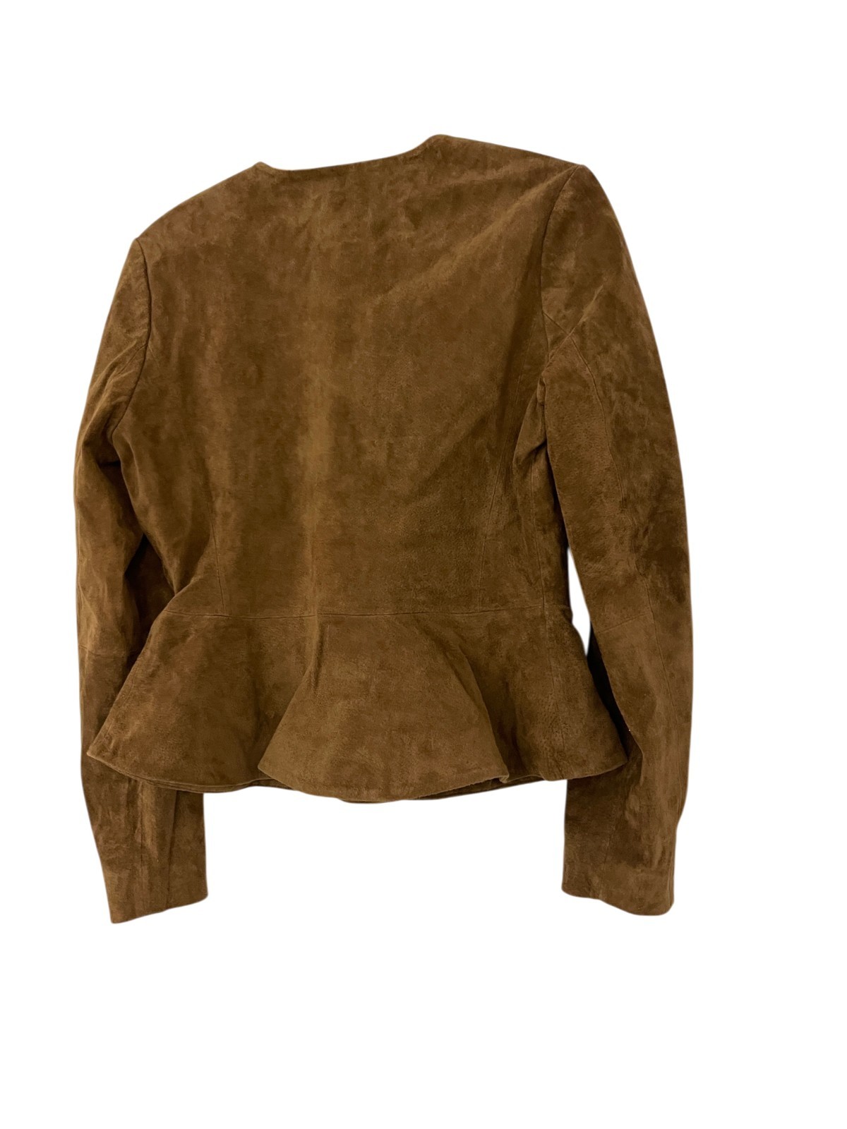 Zara Womens Blazer Jacket Size S Brown Leather Flared Hem Peplum 6318/232 NWT image 5