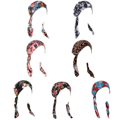 Classy Muslim Printed Turban Bonnet Headwear Hijab Elastic Chemo Cap for Female