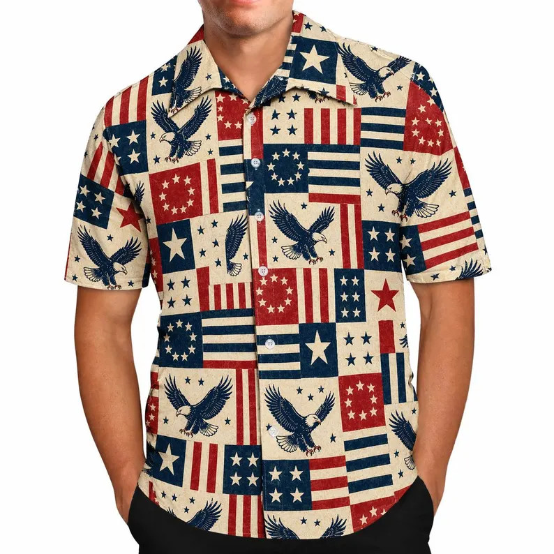 American Eagle Flag Patchwork Hawaiian Shirt