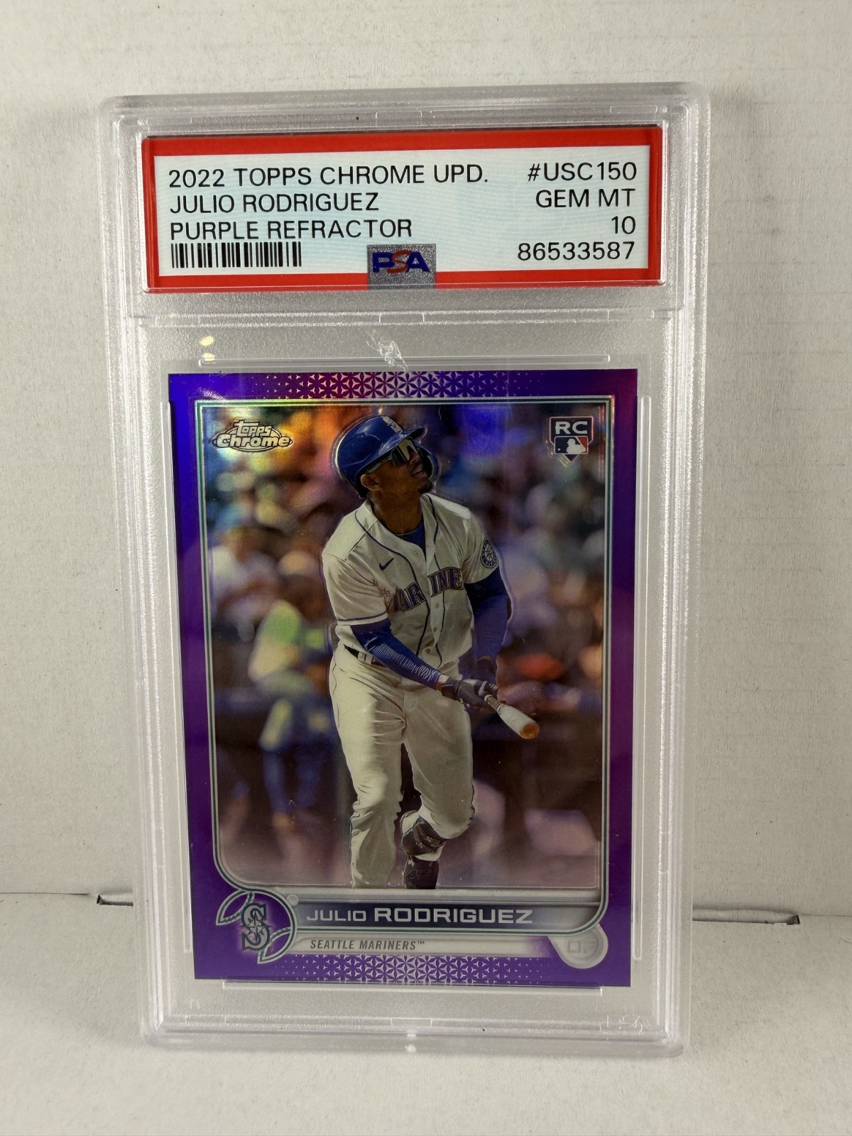 2022 Topps Chrome Update Series Julio Rodriguez #USC150 Purple Refractor PSA 10