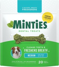 20 Count Mint-Flavored Dental Treats for Medium-Large Dogs - Plaque Removal