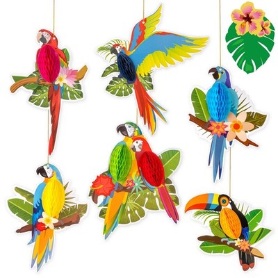 6 Pieces Hawaiian Tropical Parrot Honeycomb Decorations, Luau Party Decoratio...
