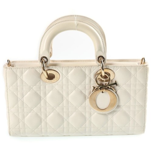 Christian Dior Lady D Joy Medium Handbag Shoulder Bag 2WAY White Leather Used 4b