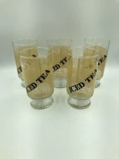 five ~80s 'iced tea' glasses - 6" footed glasses w/burlap~generic design & EXC