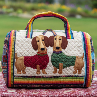 Personalized Dachshund Dog Quilted Weekend Bag Overnight Duffel Gym Luggage Gift
