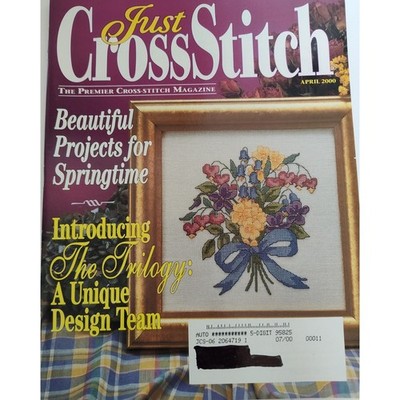 Just Cross Stitch Magazine April 2000 Cat, Easter Eggs, Flowers & More