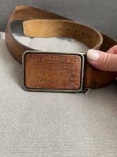 Vintage 70s Levis Leather Belt Mens 38 Stamped Logo Buckle Hand Stained 1265-3