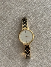 NEW Halcyon Days Agama Black and Gold Watch 36mm, Enamel Bracelet Needs Battery