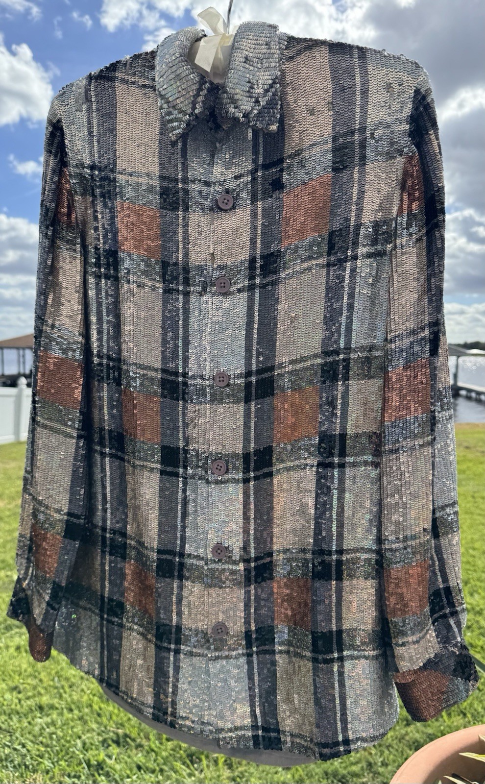 ASHISH Button Down Checked Checkered Sequin Embel… - image 10