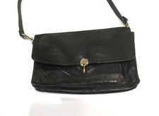 Black leather vintage shoulder bag / purse, flip lock, c. 1980s