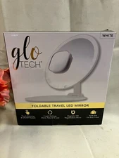 GloTech Foldable Travel LED Mirror, White
