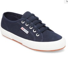 Superga 2750 Cotu Classic Lace Up Shoe Sneaker White Navy Canvas Sz 37.5 Nwt
