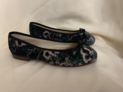 Papanatas Eli women s blue/gray abstract floral velvet flat shoes size EU38 NEW