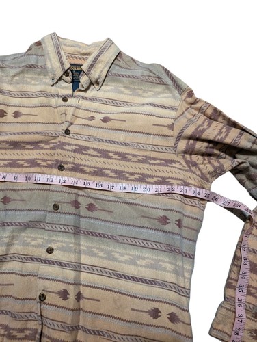 Woolrich Men Button Up Shirt Beige Aztec Flannel Pockets Long Sleeve - Picture 4 of 5
