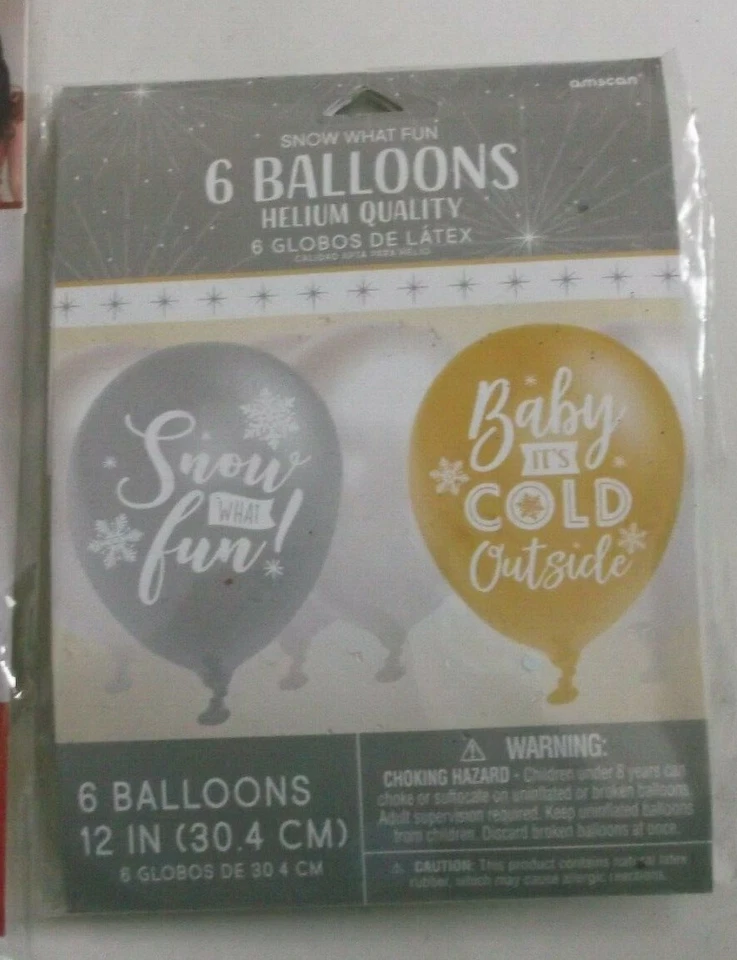 Jumbo Snow CONFETTI FILLED BALLOON & 6 Snow What Fun Helium quality Balloons Lot - Image 2 of 3