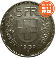 5 FRANCHI SVIZZERI - DATA A SCELTA DAL 1931 - 1969 - ARGENTO 0,835 - SVIZZERA