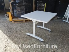 Flip Top Folding Table on Wheels – White Mobile Desk 80cm - Office Workstation