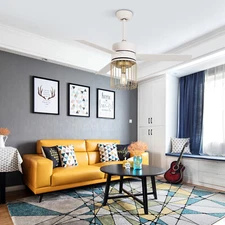 Modern 48 In. LED Indoor White Ceiling Fan Light Kit Fan Lamp Remote Controller