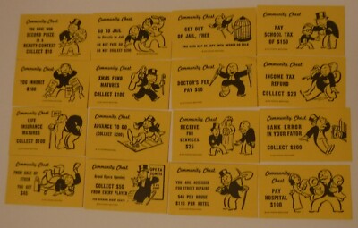 Monopoly Community Chest Cards lot of 16 for Standard Edition 