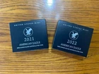 2021-W & 2022-W AMERICAN SILVER EAGLE T2 SET - BURNISHED/UNCIRCULATED - BOX/COA