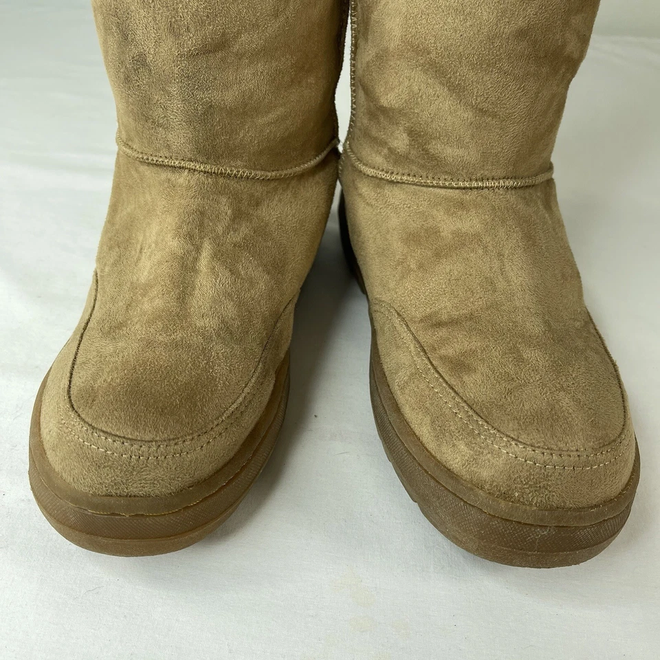 Bota feminina de inverno com isolamento de panturrilha média camurça marrom bambu tamanho 9M - Imagem 4 de 4