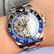40mm NH70 Men's Automatic Steel Watch Hollow Blue Dial Sapphire Rotating Bezel