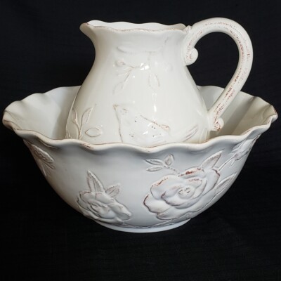 Cera Blanco by Maxcera Corp ~ Large Serving Bowl & Pitcher Jug