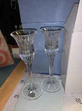 Mikasa Crystal 8" Inch Cut Stemmed Cordial Shaped Candle Stick Holders Set of 2