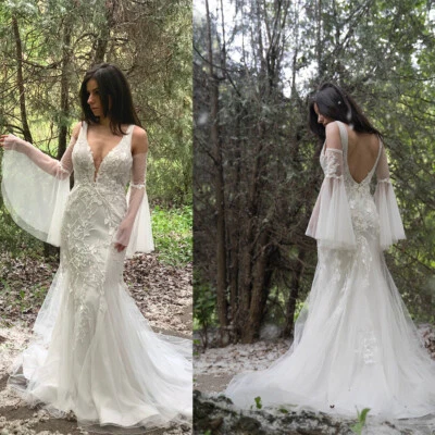 Brautkleid Hochzeitskleid Mermaid V-Ausschnitt Spitze Aufkleber 36 38 40 42 44 - Bild 1 von 4