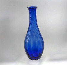 Hand Blown Cobalt Blue Glass Vase 12" Ribbed Art Deco MCM Vtg