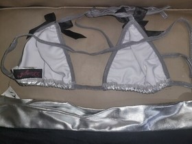 NWT Dreamgirl Sexy Lame Bikini Tri-Top, Thong, & Skirt Lingerie Stripper Set