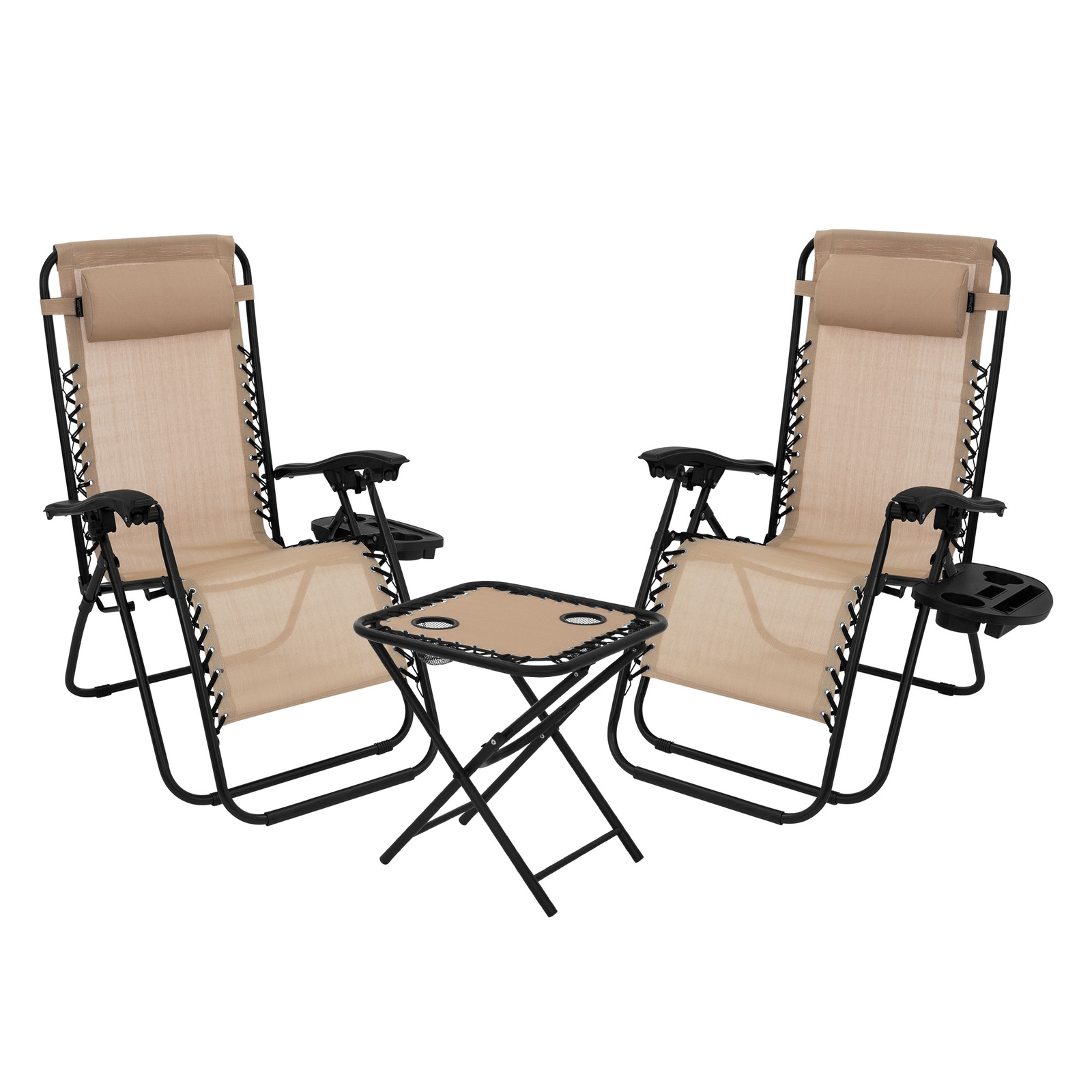 2 Sillas plegables con cojín + mesa portavasos de camping tumbona playa/piscina