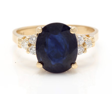 4.45Ct Natural Blue Sapphire  Diamond 14K Solid Yellow Gold Ring
