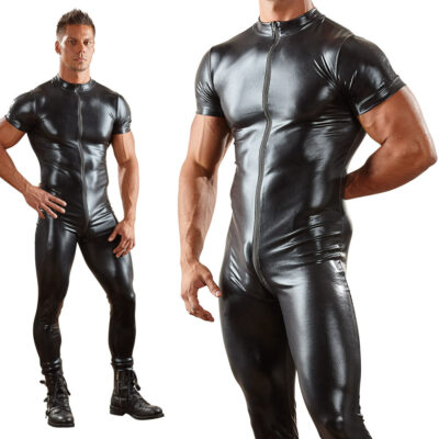 Herren Overall M - 3XL schwarz Wetlook Zip maskulin Glanz Männeroverall ''Renato''