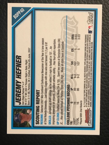 Béisbol Bowman Draft Picks & Prospect 2007 primera cromada - elige tarjetas - BDPP1 -80 - Imagen 68 de 104